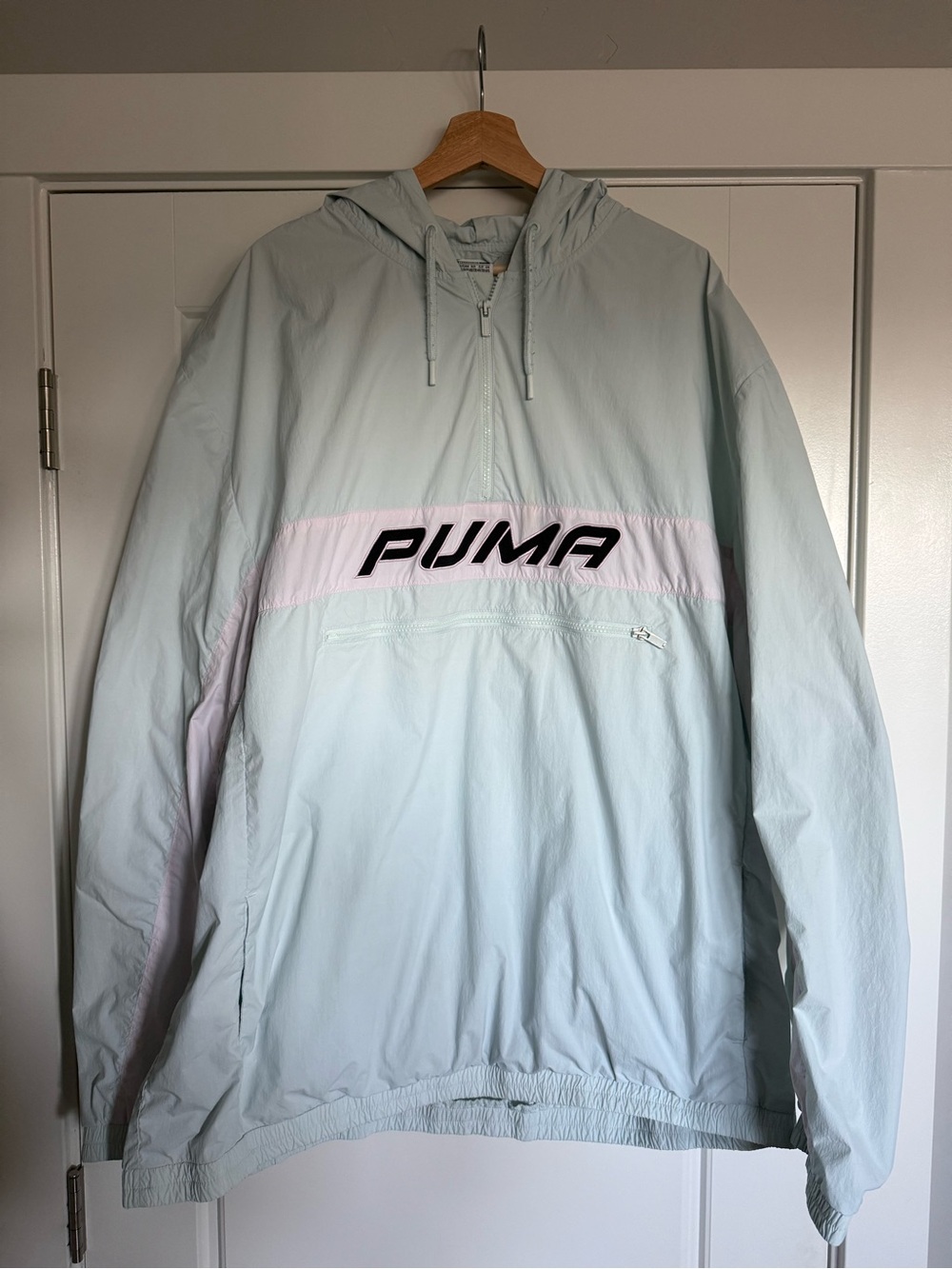 Puma Men's Mint and Pale Pink Half-Zip Hooded Windbreaker